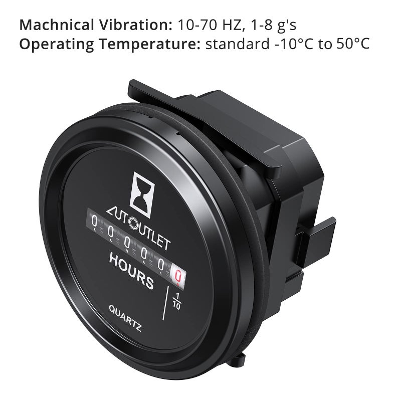 AUTOUTLET عداد ساعات أوت أوتليت كواتز 2" جولة مقياس مقاوم للماء مؤقت صناعي DC 12V 24V 36V 48V 72V 99,999.9 ساعة، 0.01 كواتز لمحرك قارب بحري - Image 2